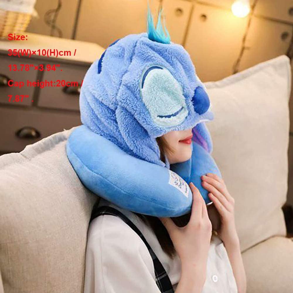 VOPOCO Cute Cartoon Animal 2 in 1 U Shaped Neck Pillow with Cute Onesie Cartoon Cap Cozy Travel Cushion Head Stress Relief Airplane Car Office for Warmth and Privacy Funny Gifts Grey Cute Cat 